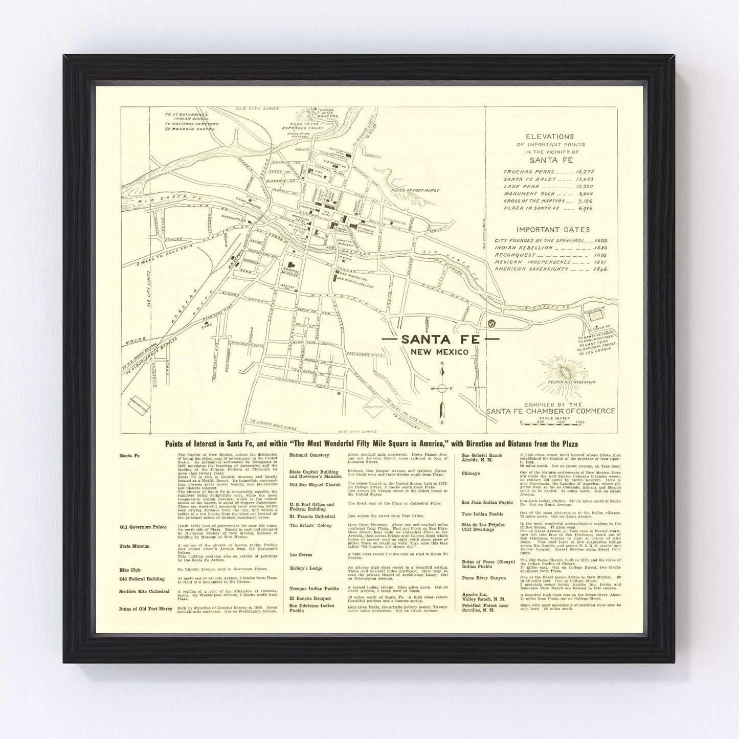 Vintage Map of Santa Fe, New Mexico 1925