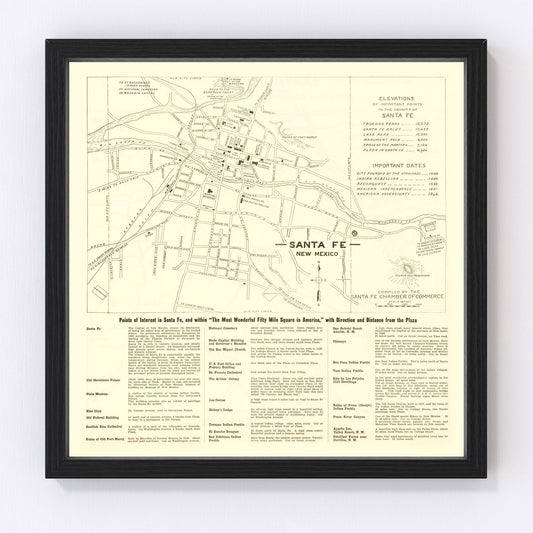 Vintage Map of Santa Fe, New Mexico 1925