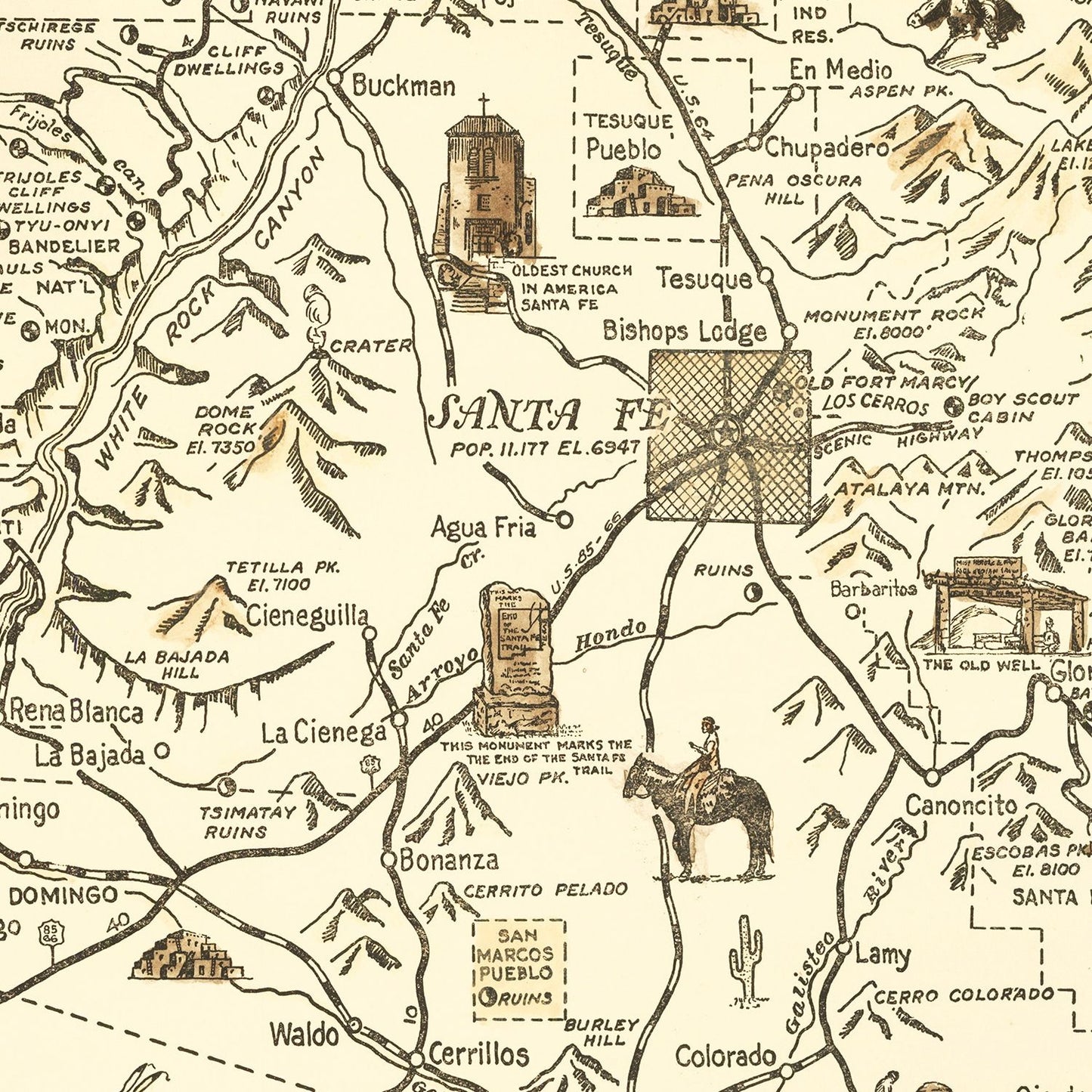 Vintage Map of Santa Fe, New Mexico 1932