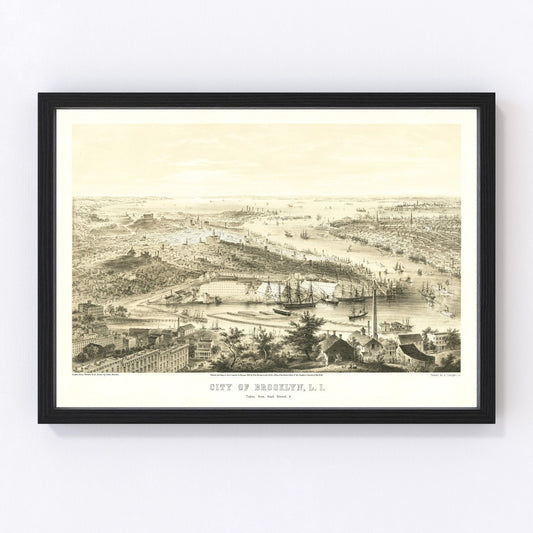 Vintage Map of Brooklyn, New York 1855