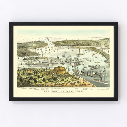 Vintage Map of Port of New York, New York 1878