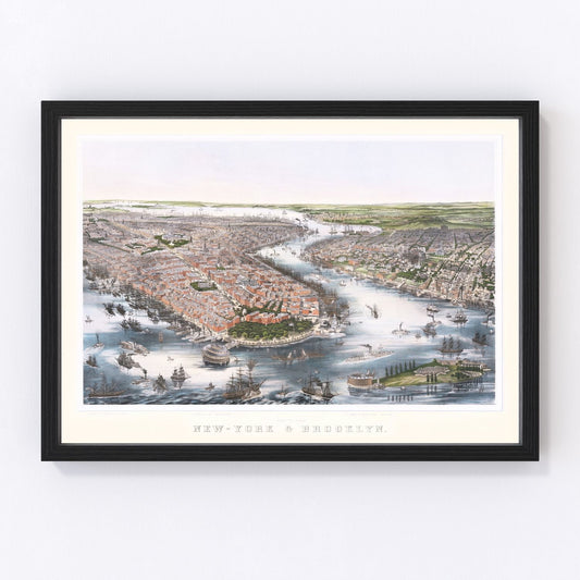 Vintage Map of Brooklyn, New York 1852