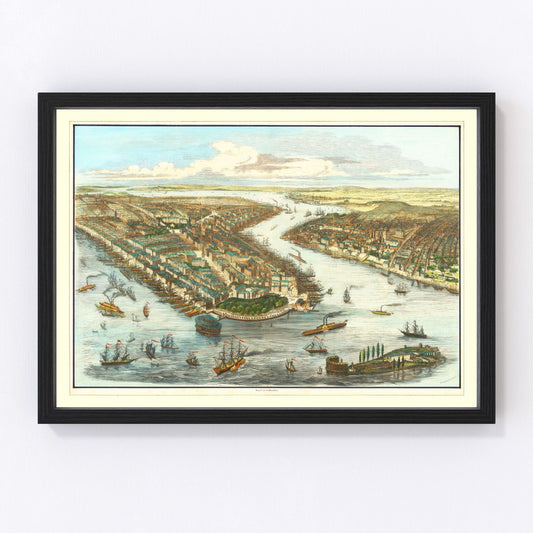 Vintage Map of New York Harbor, New York 1870