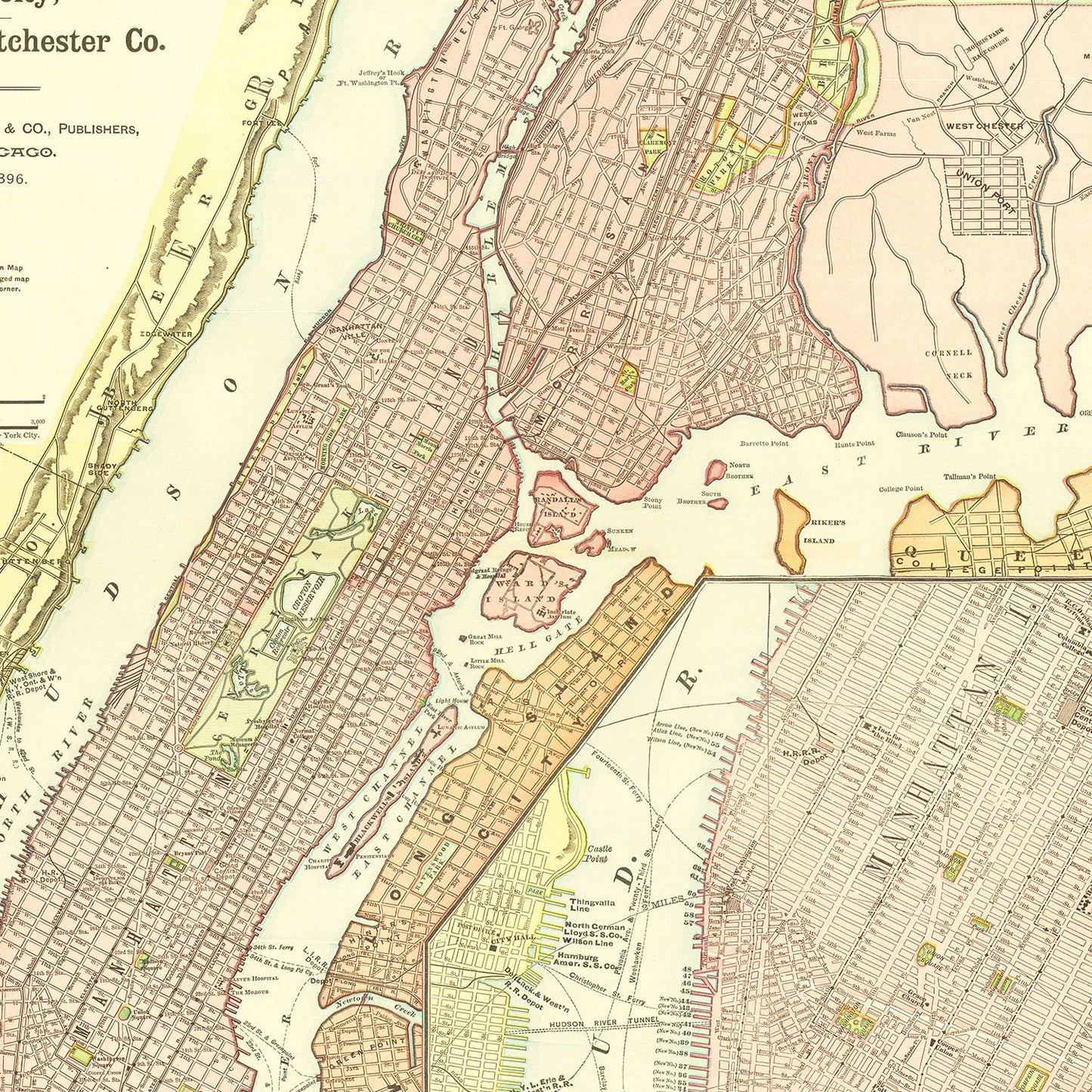 Vintage Map of Brooklyn, New York 1896