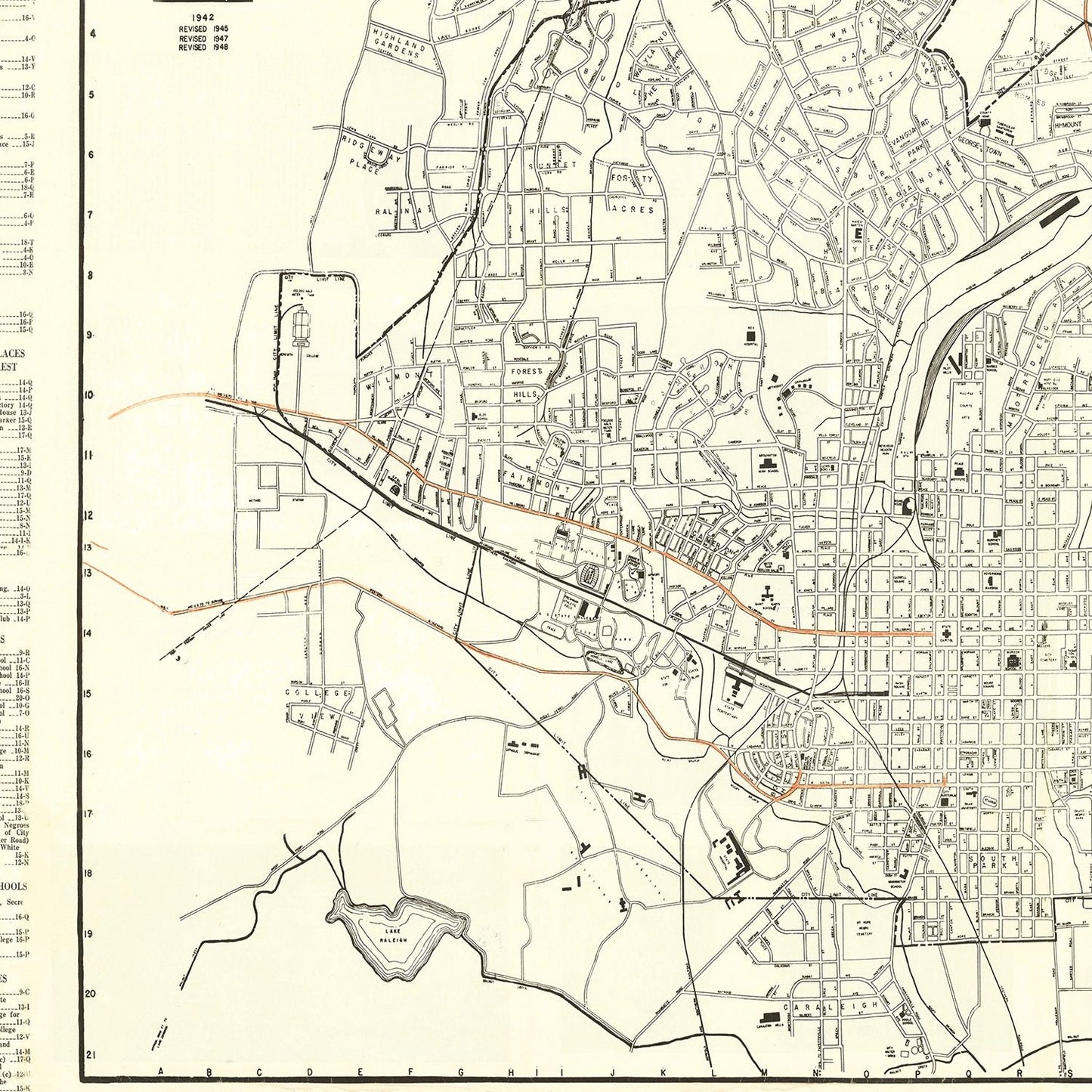 Vintage Map of Raleigh, North Carolina 1948