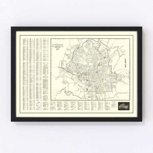 Vintage Map of Raleigh, North Carolina 1948