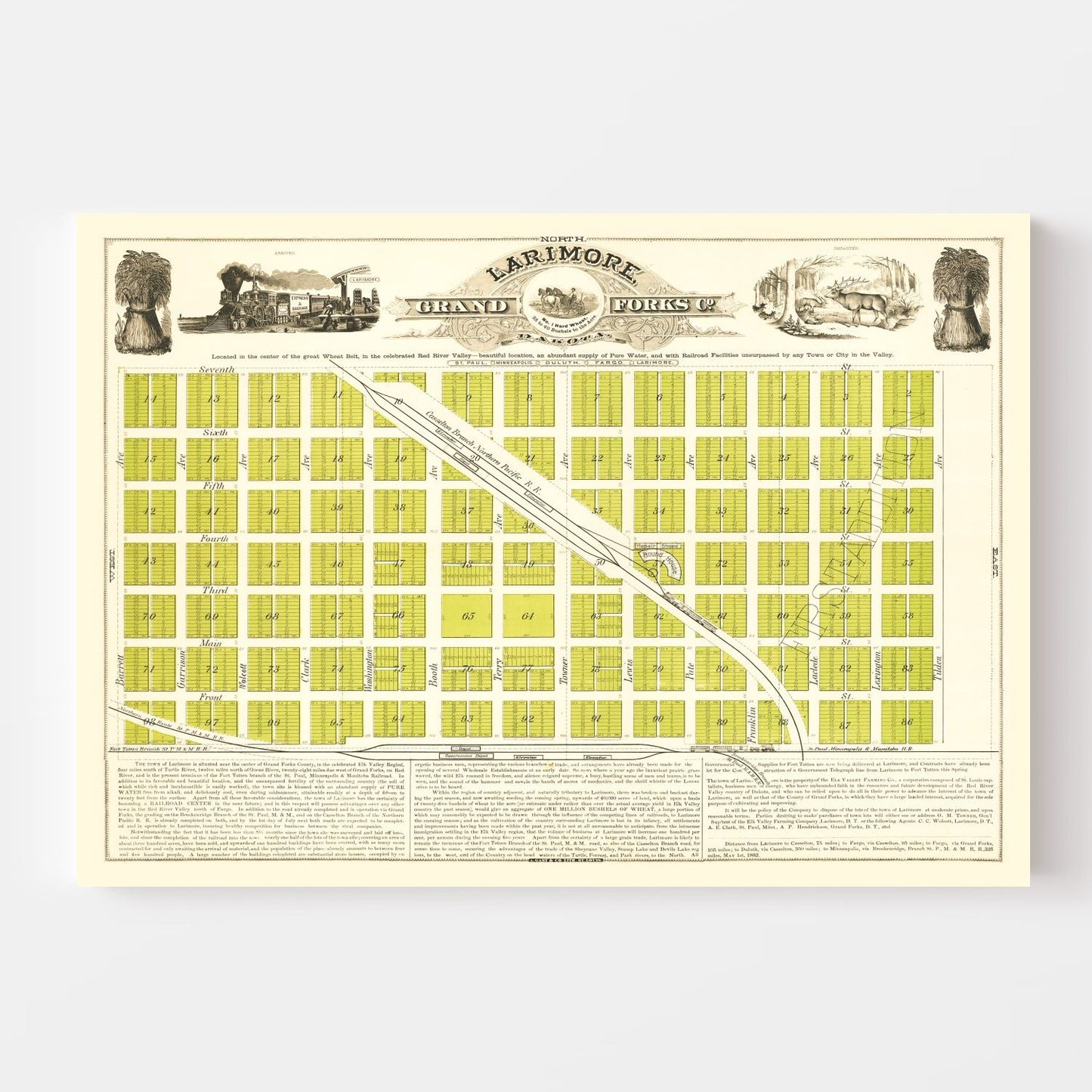Vintage Map of Grand Forks, North Dakota 1882