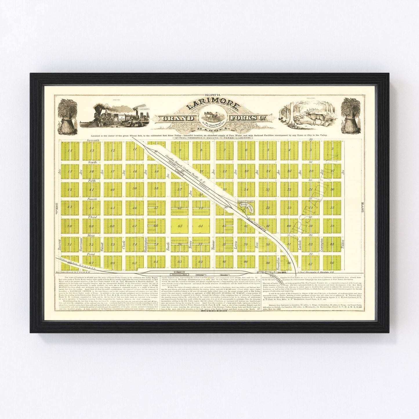 Vintage Map of Grand Forks, North Dakota 1882