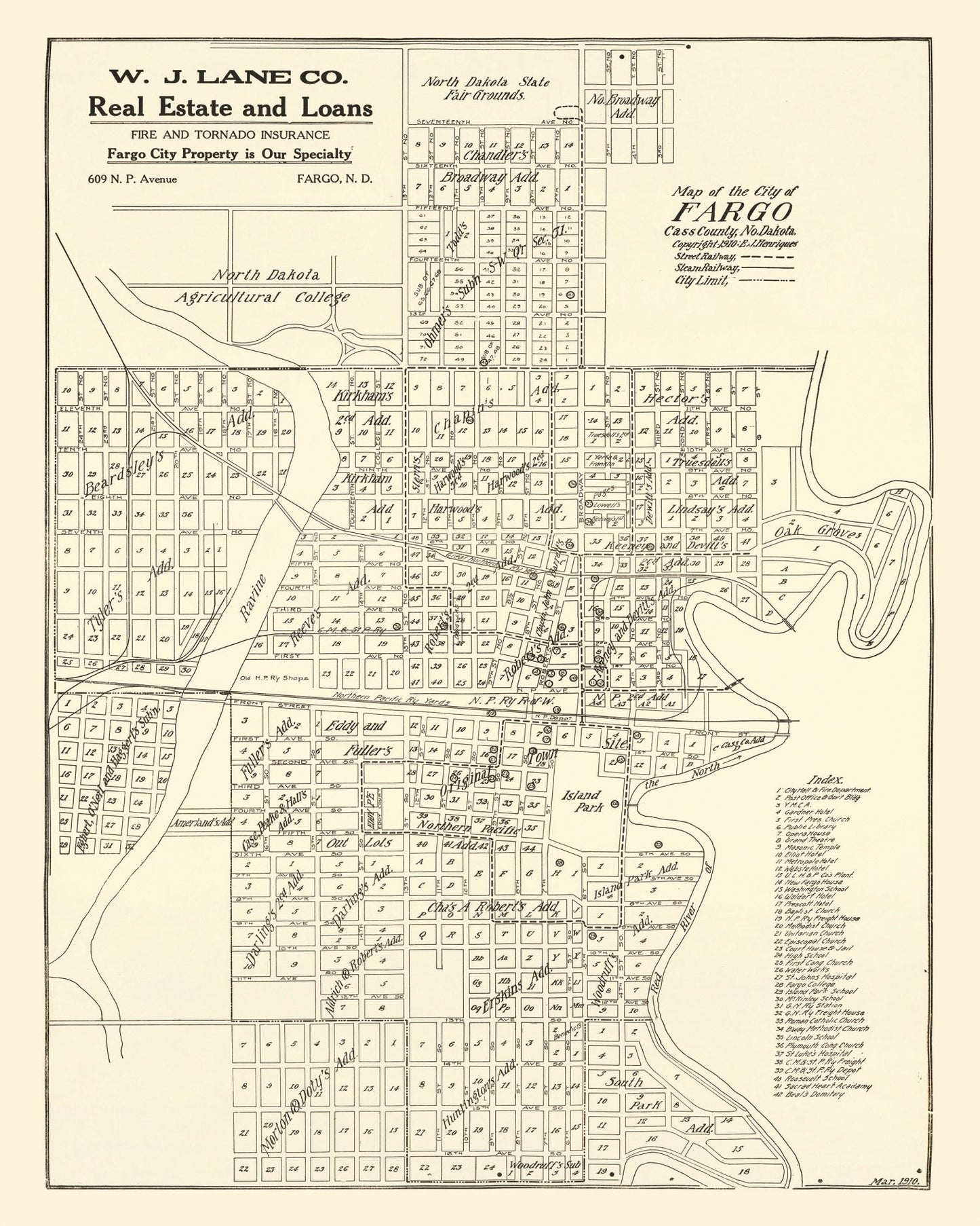 Vintage Map of Fargo, North Dakota 1910