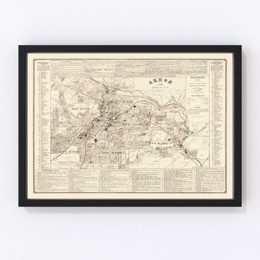 Vintage Map of Akron, Ohio 1889