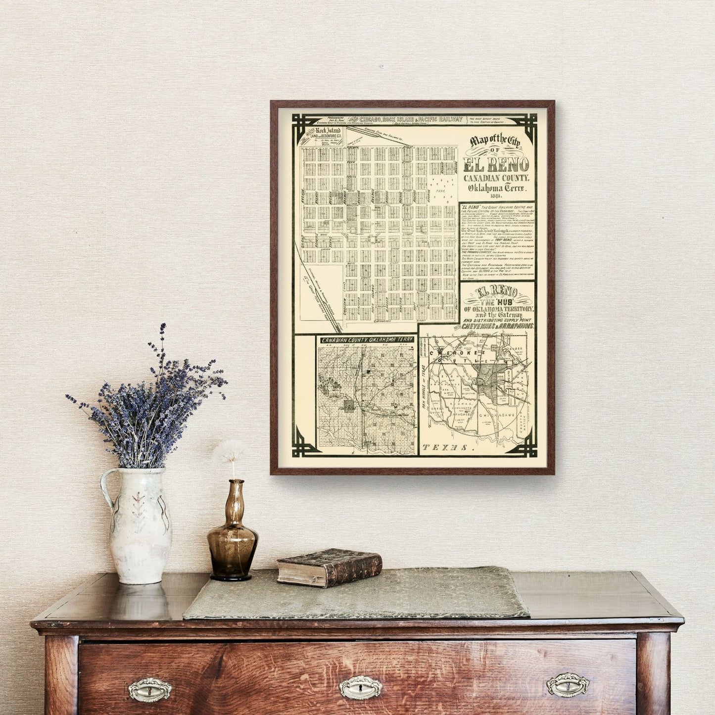 Vintage Map of El Reno, Oklahoma 1891