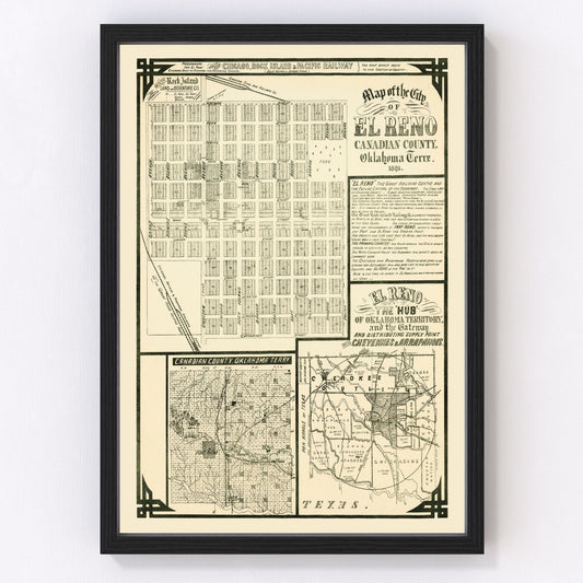 Vintage Map of El Reno, Oklahoma 1891