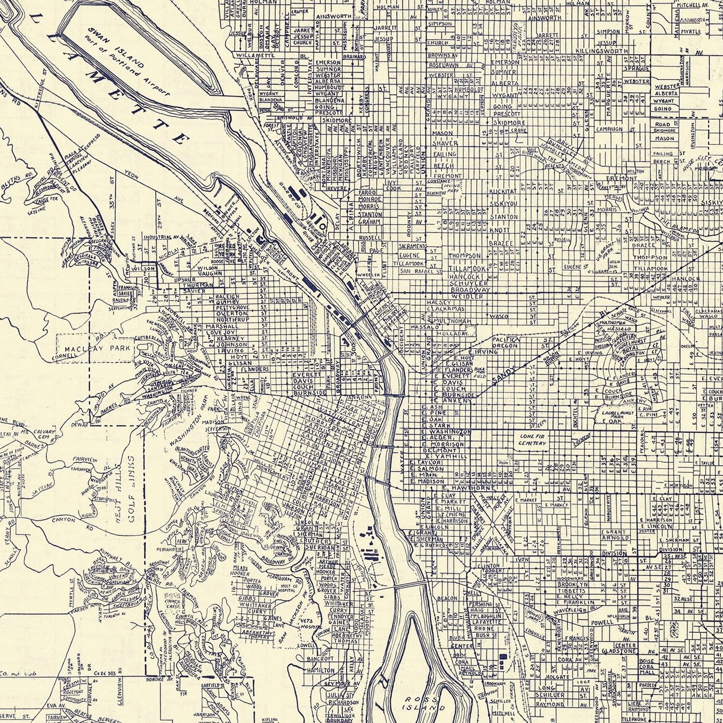 Vintage Map of Portland, Oregon 1920