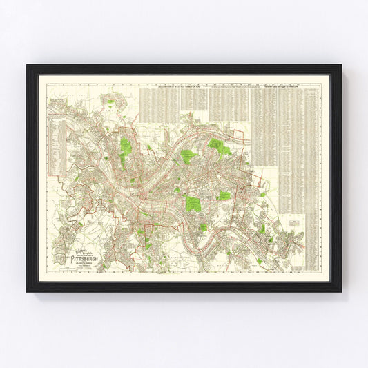 Vintage Map of Pittsburgh, Pennsylvania 1920