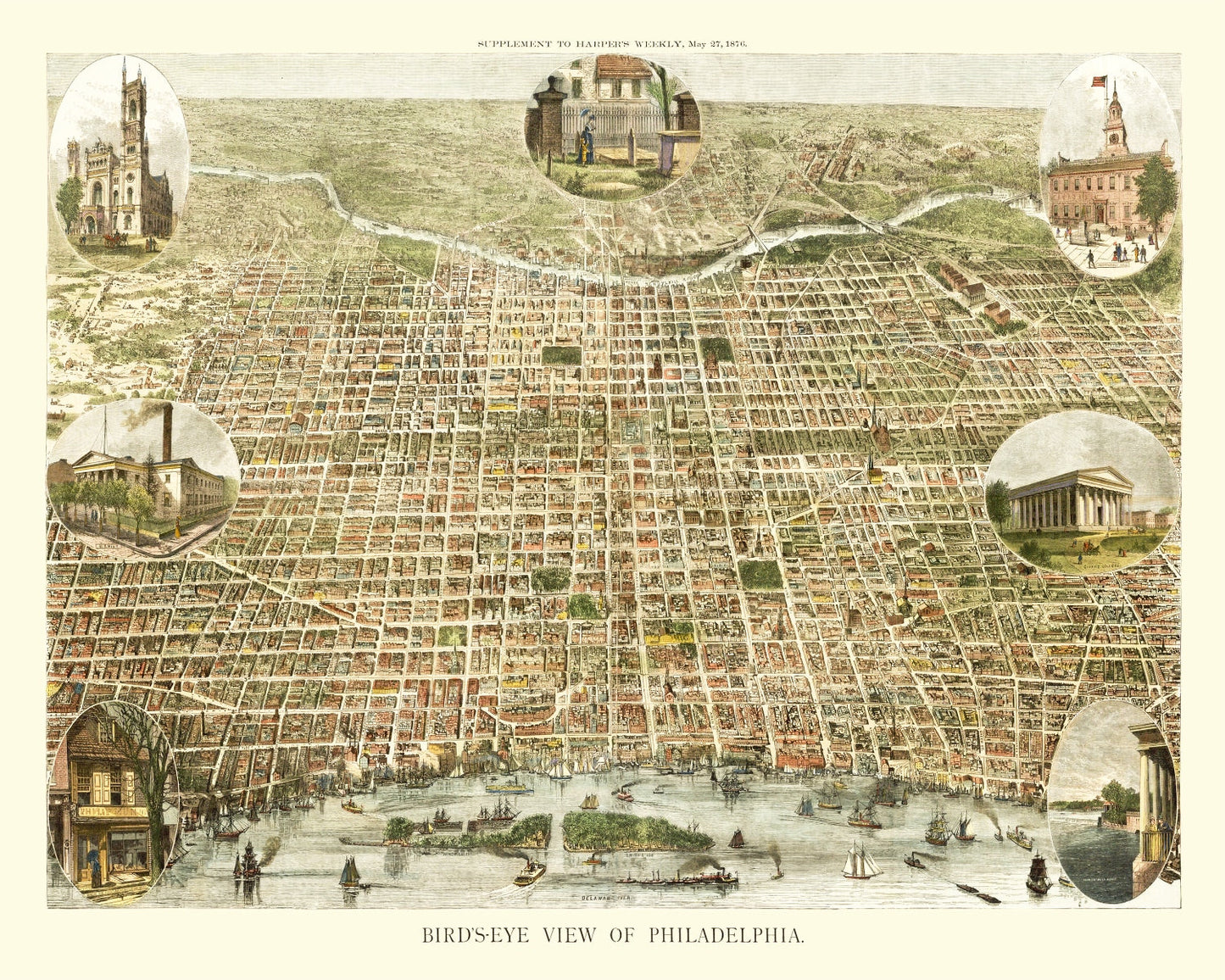 Vintage Map of Philadelphia, Pennsylvania 1872