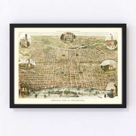 Vintage Map of Philadelphia, Pennsylvania 1872
