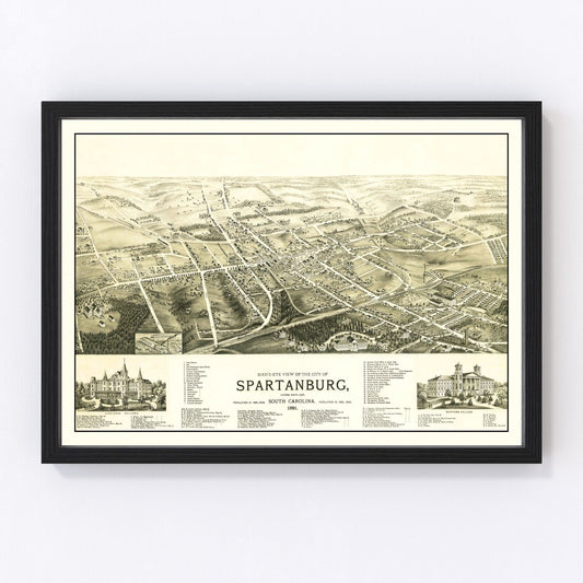 Vintage Map of Spartanburg, South Carolina 1891