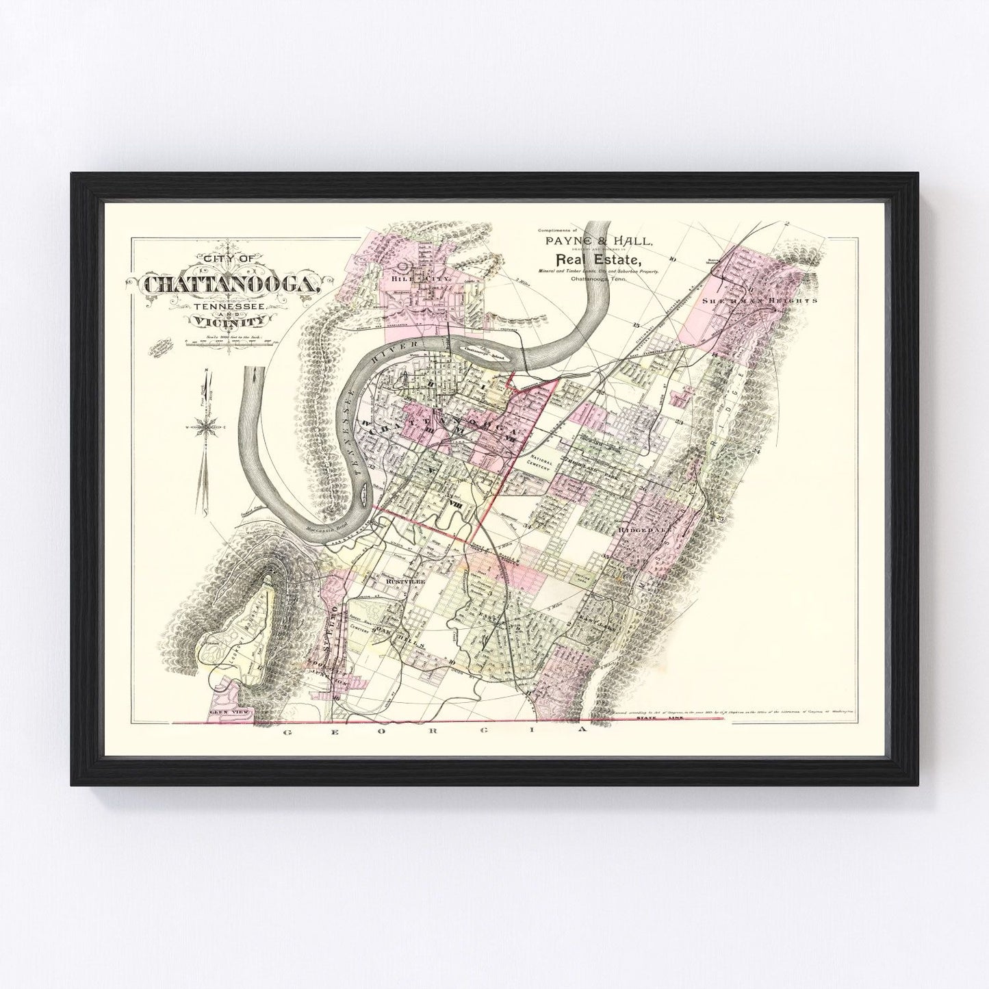 Vintage Map of Chattanooga, Tennessee 1889