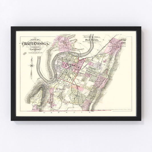Vintage Map of Chattanooga, Tennessee 1889