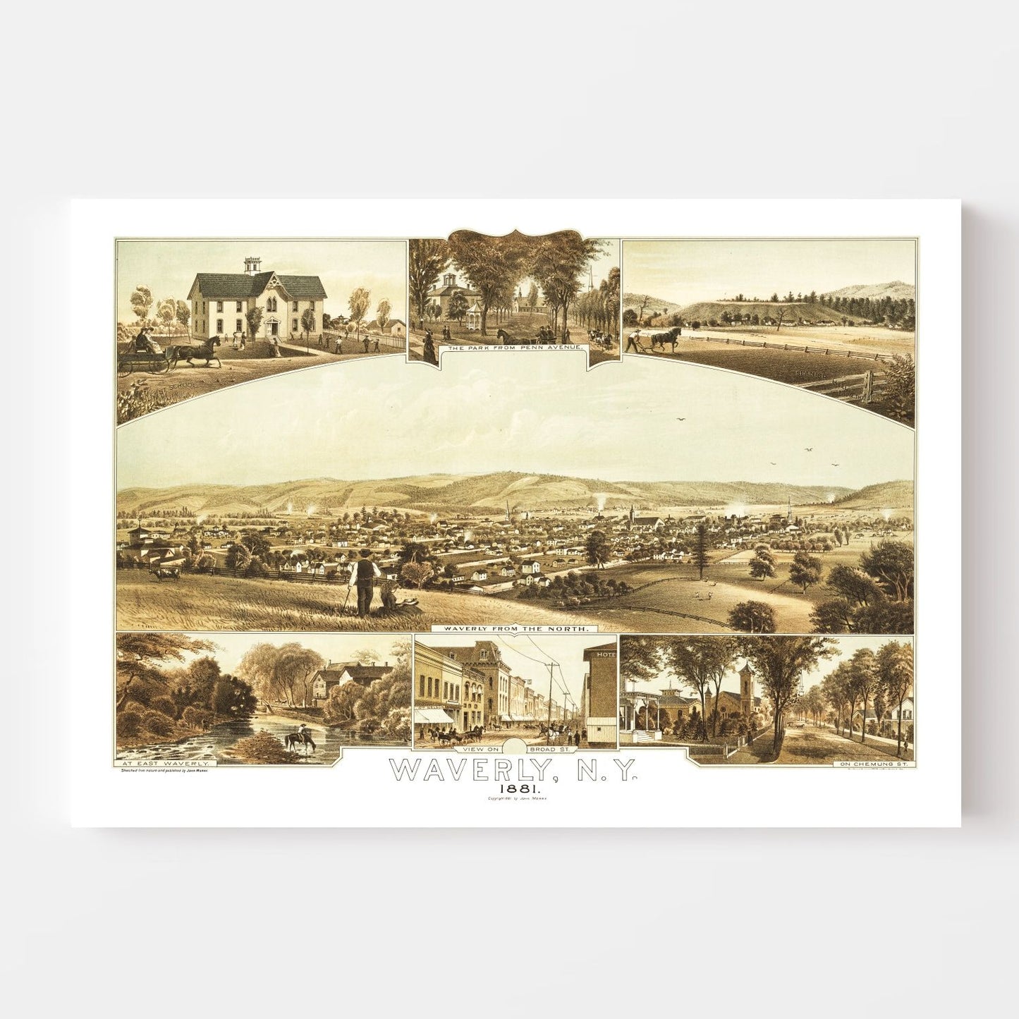 Vintage Map of Waverly, New York 1881
