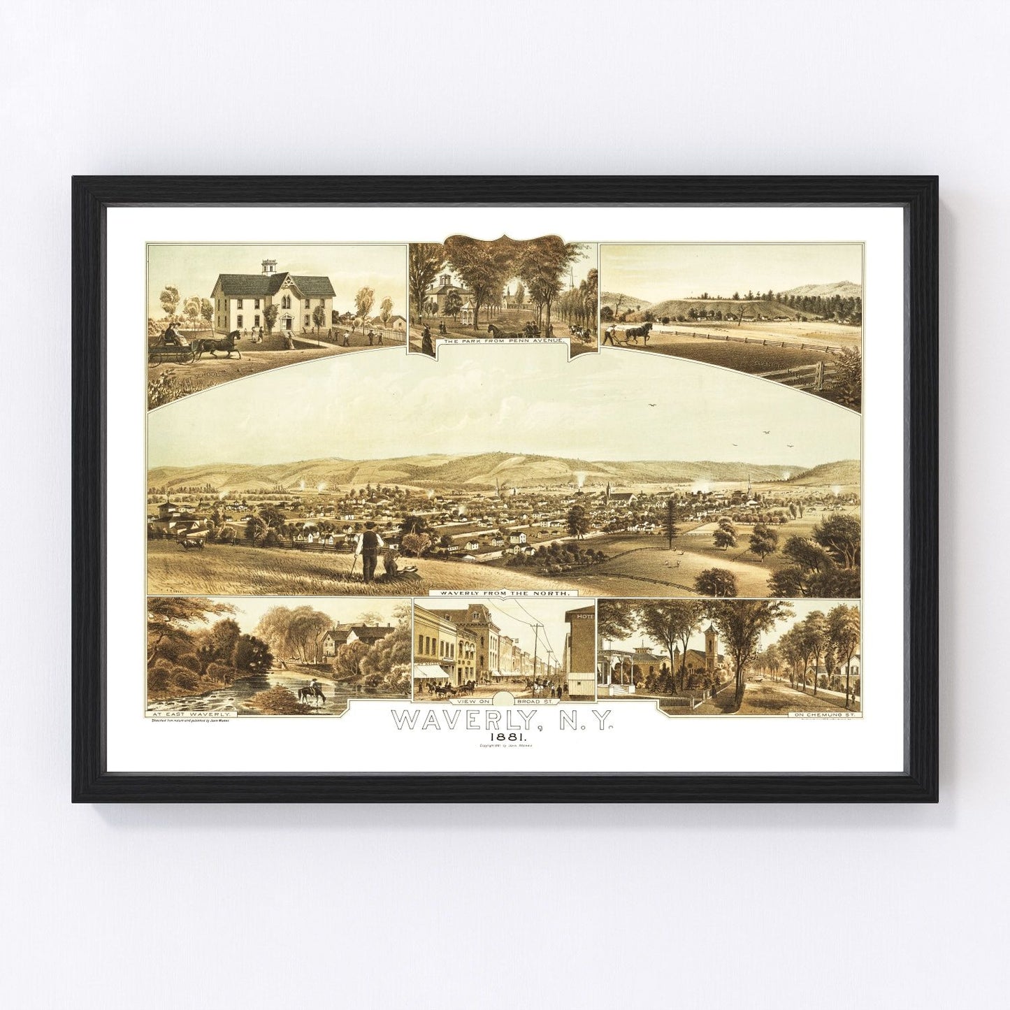 Vintage Map of Waverly, New York 1881