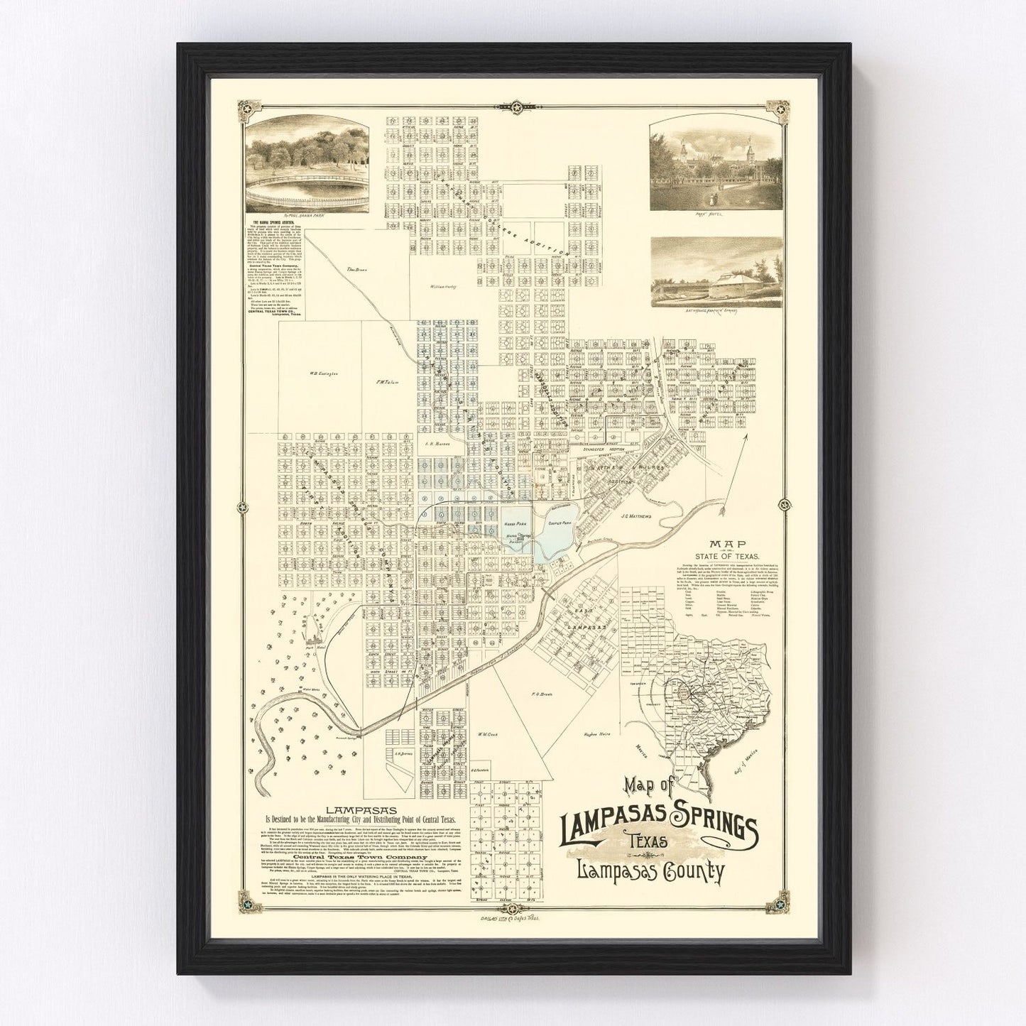 Vintage Map of Lampasas Springs, Texas 1884