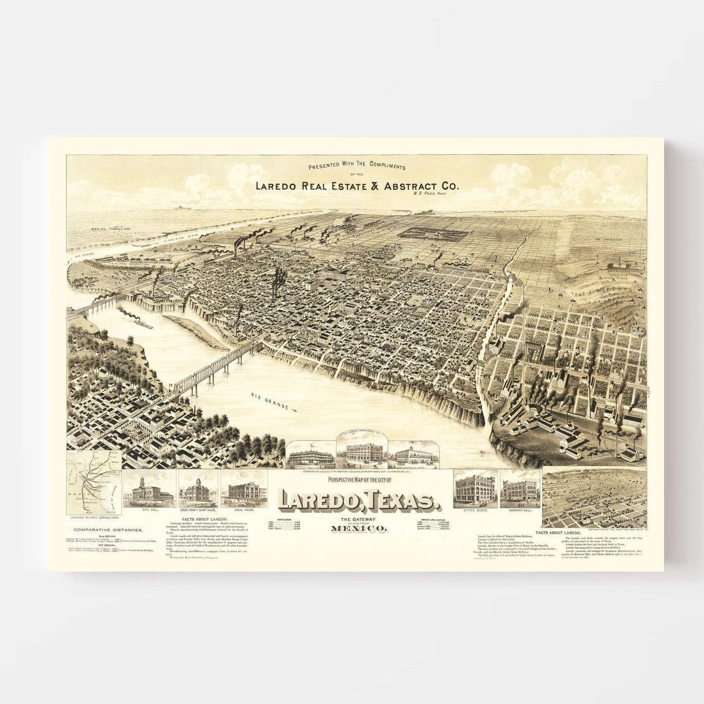 Vintage Map of Laredo, Texas 1890