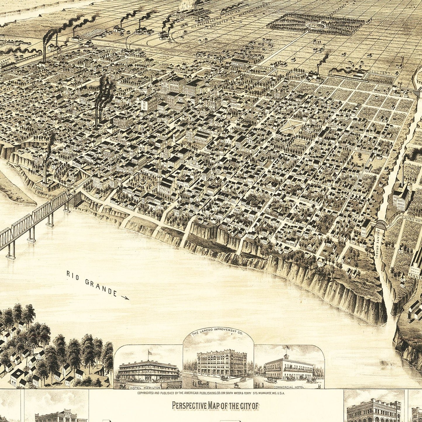 Vintage Map of Laredo, Texas 1890