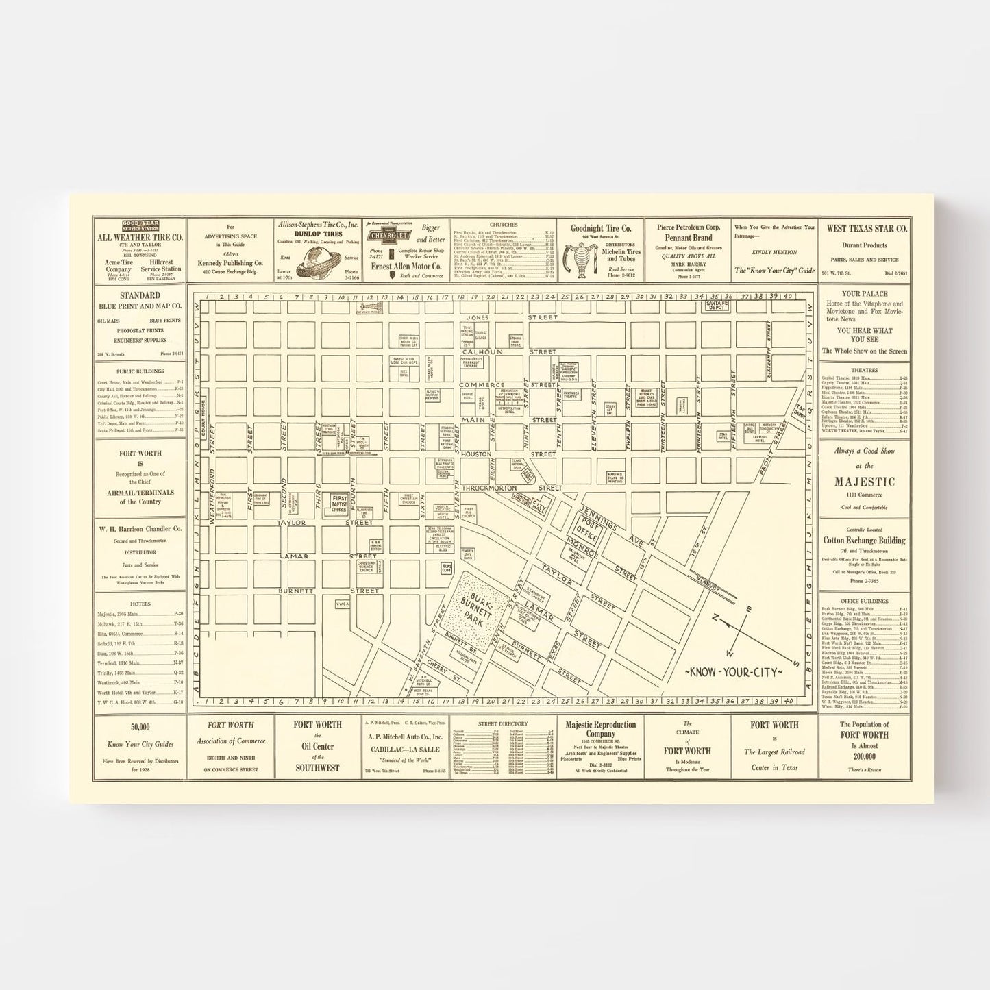 Vintage Map of Fort Worth, Texas 1928