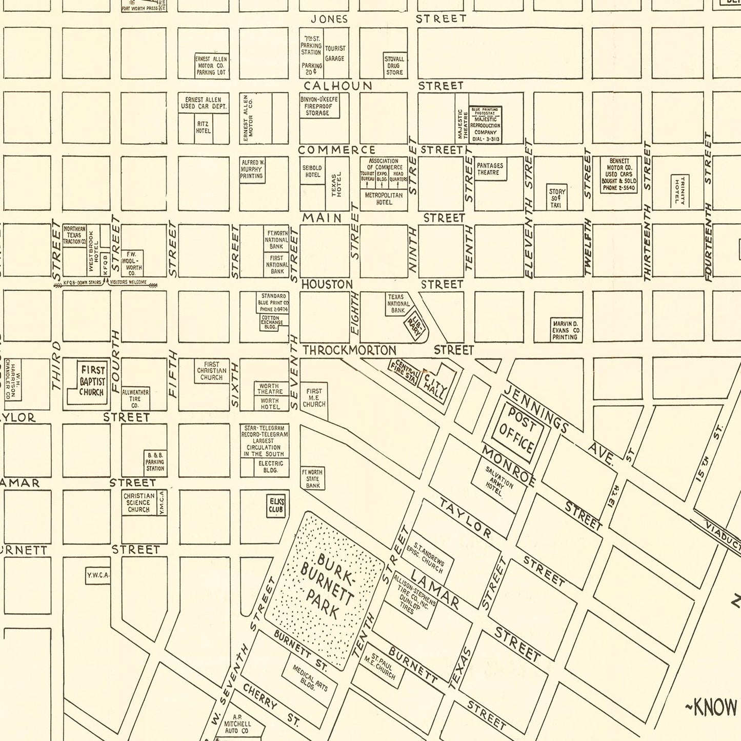 Vintage Map of Fort Worth, Texas 1928
