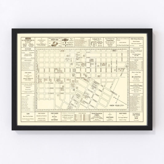 Vintage Map of Fort Worth, Texas 1928