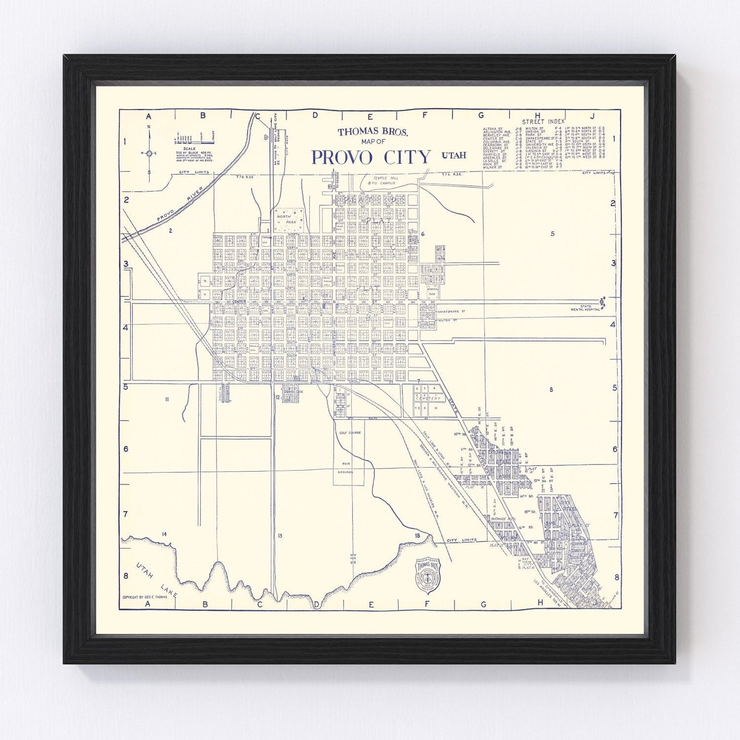 Vintage Map of Provo City, Utah 1920