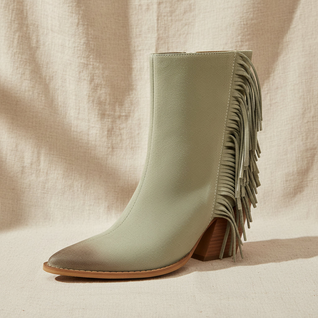 Women's Western Fringe Ankle Boots | Pointed Toe Chunky Heel
