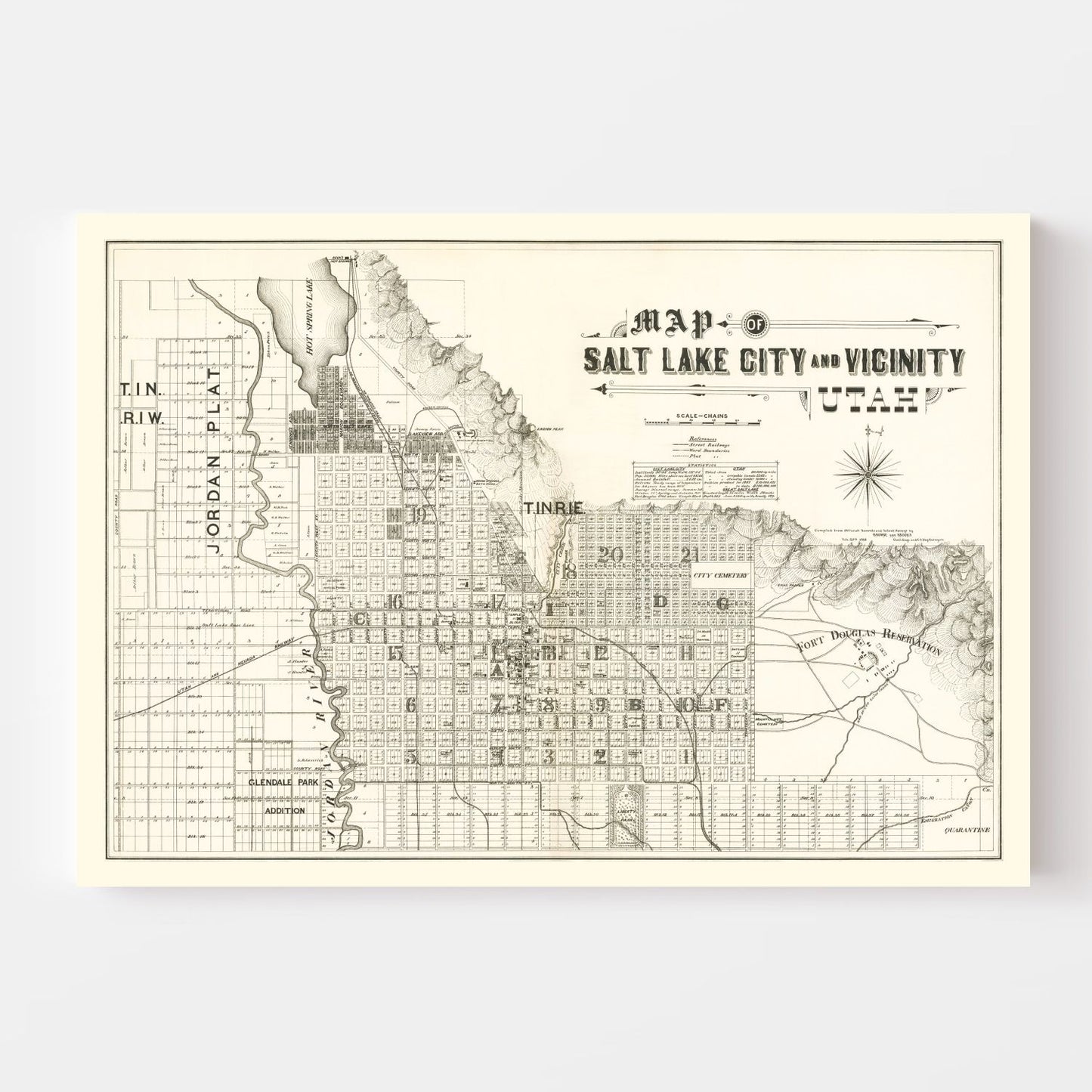 Vintage Map of Salt Lake City, Utah 1888