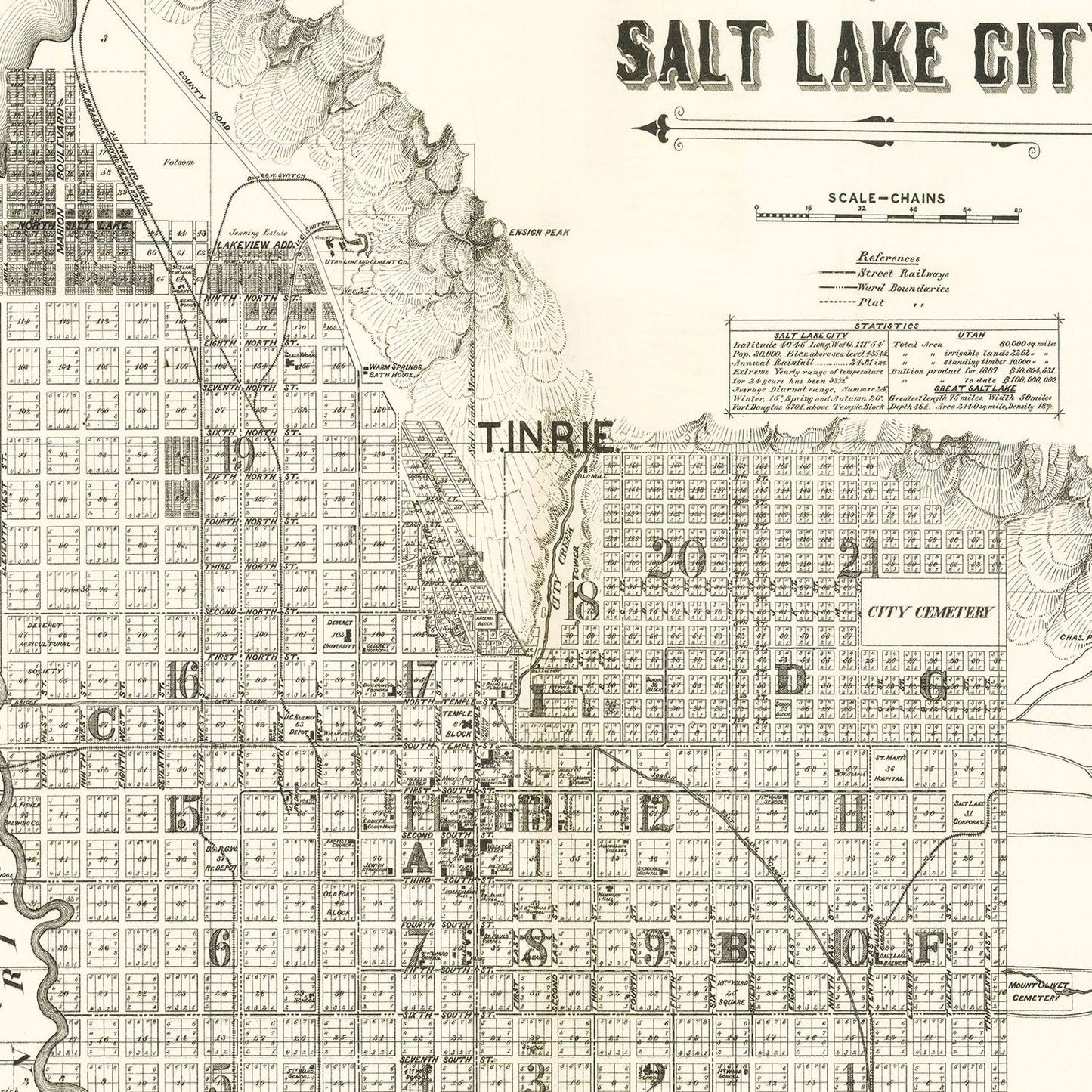 Vintage Map of Salt Lake City, Utah 1888