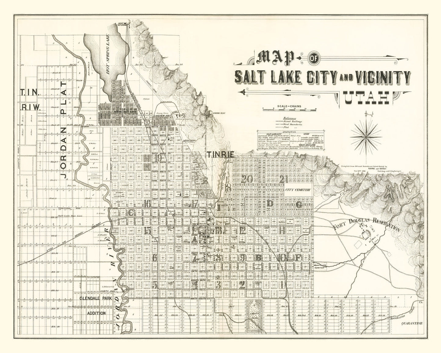 Vintage Map of Salt Lake City, Utah 1888