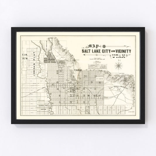 Vintage Map of Salt Lake City, Utah 1888
