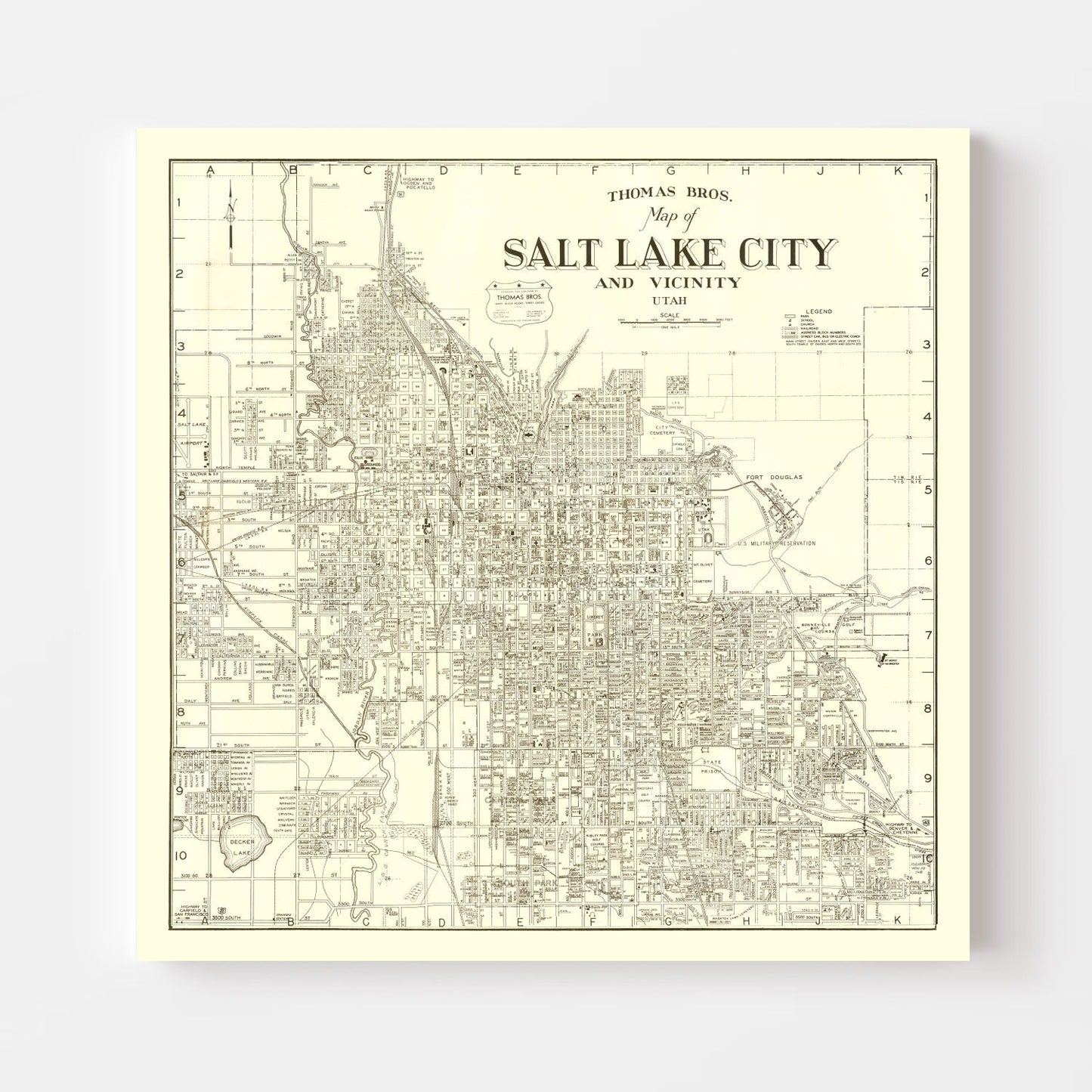 Vintage Map of Salt Lake City, Utah 1935