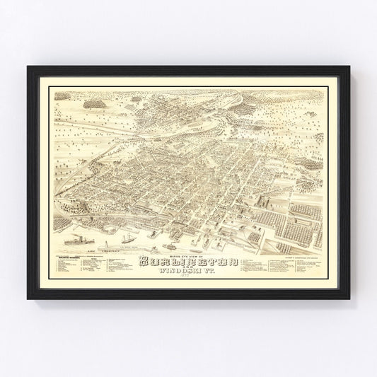 Vintage Map of Burlington, Vermont 1877