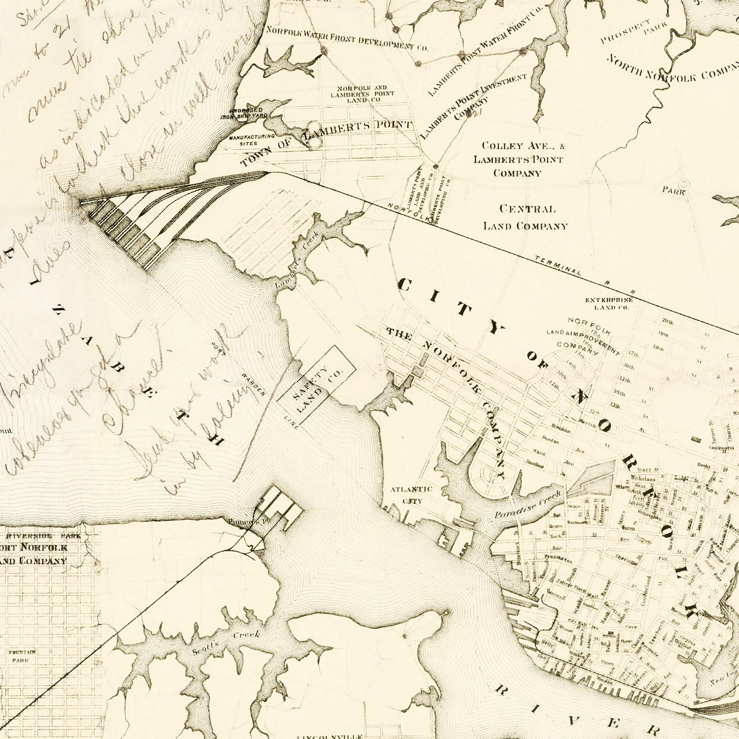 Vintage Map of Norfolk, Virginia 1891