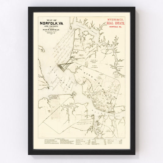 Vintage Map of Norfolk, Virginia 1891