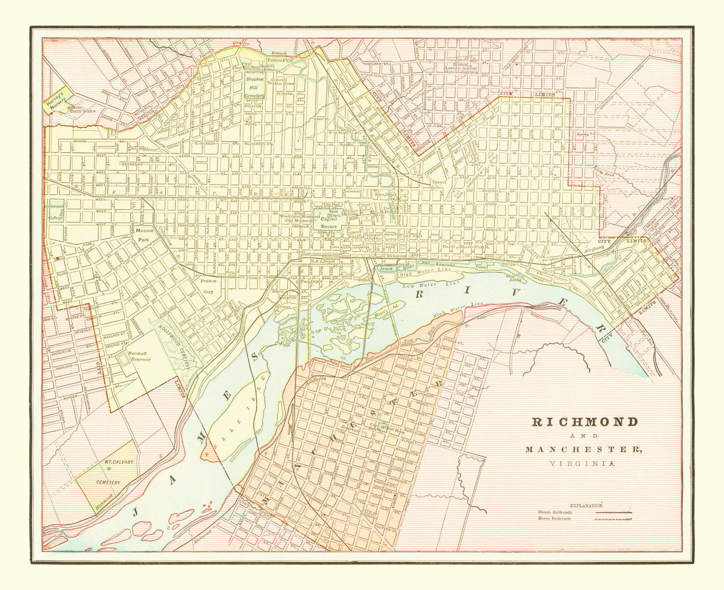 Vintage Map of Richmond, Virginia 1895