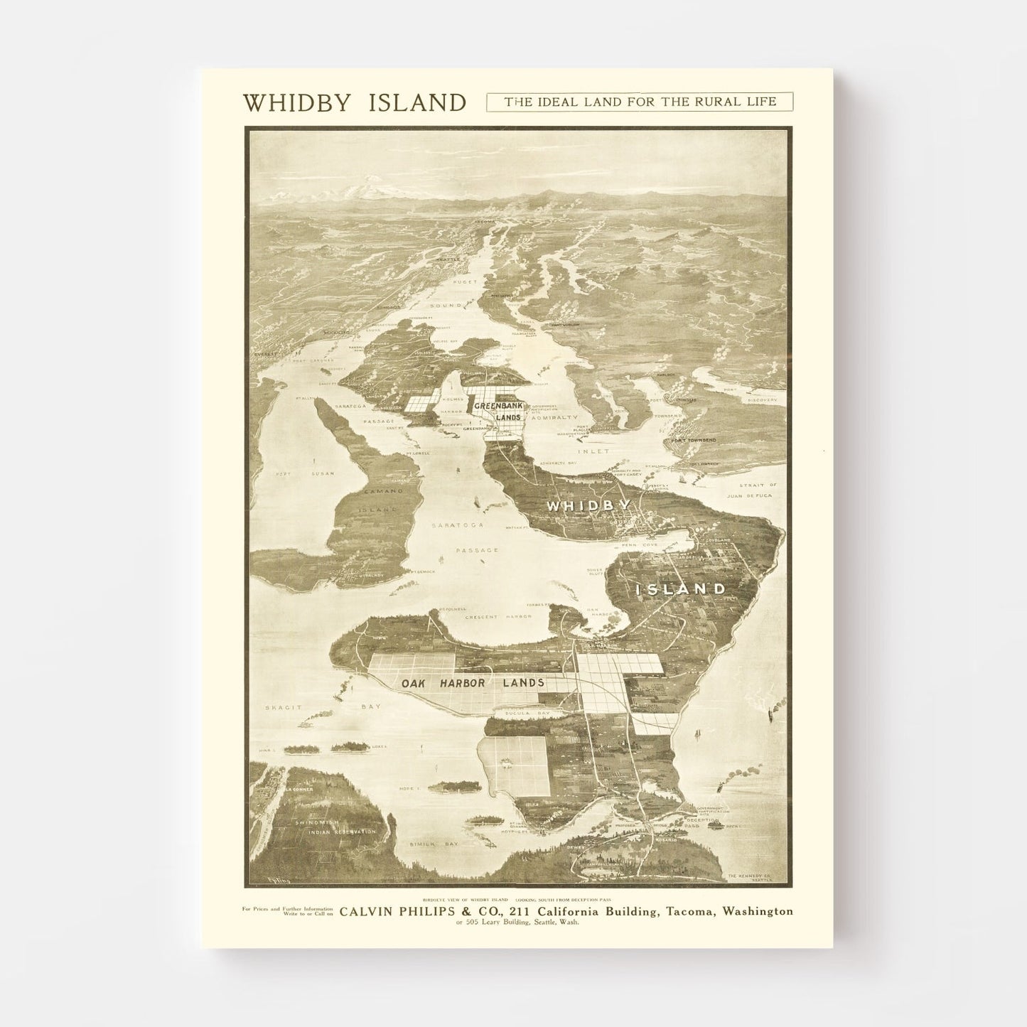 Vintage Map of Whidby Island, 1910