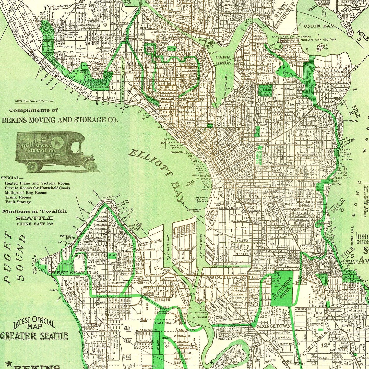 Vintage Map of Seattle, Washington 1913