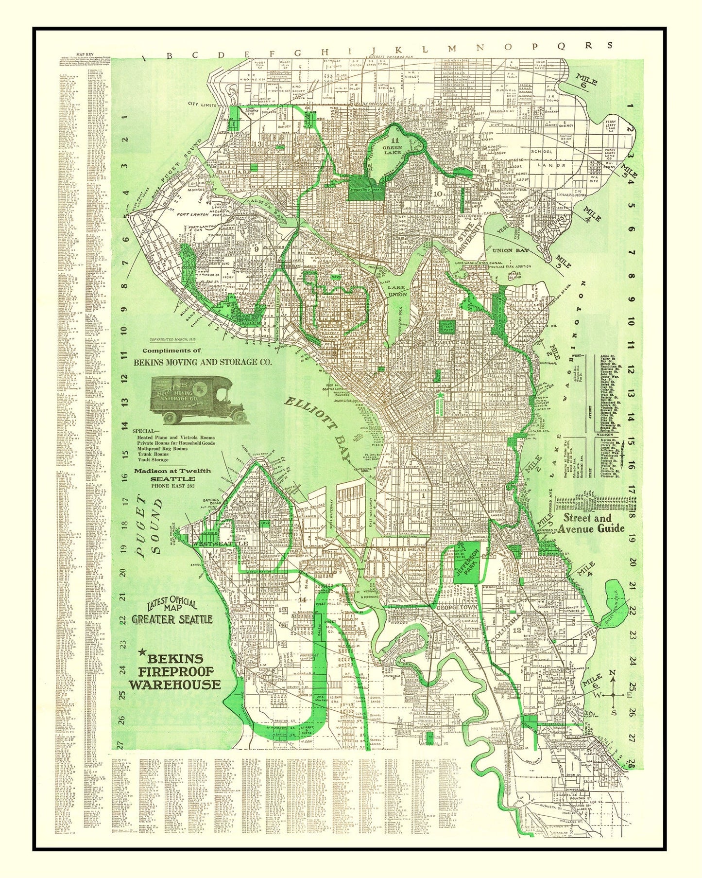 Vintage Map of Seattle, Washington 1913