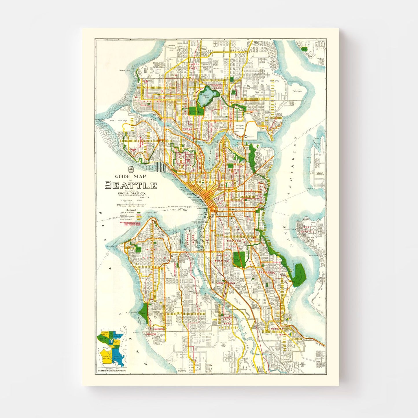 Vintage Map of Seattle, Washington 1929