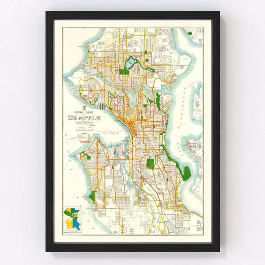 Vintage Map of Seattle, Washington 1929