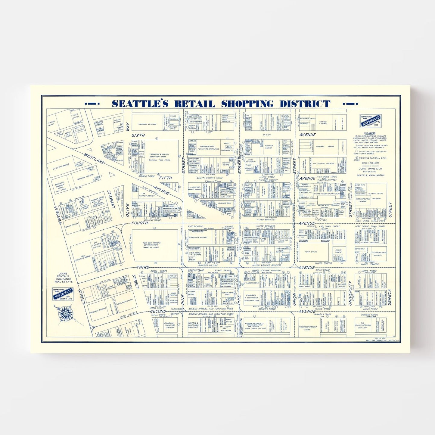 Vintage Map of Seattle, Washington 1930