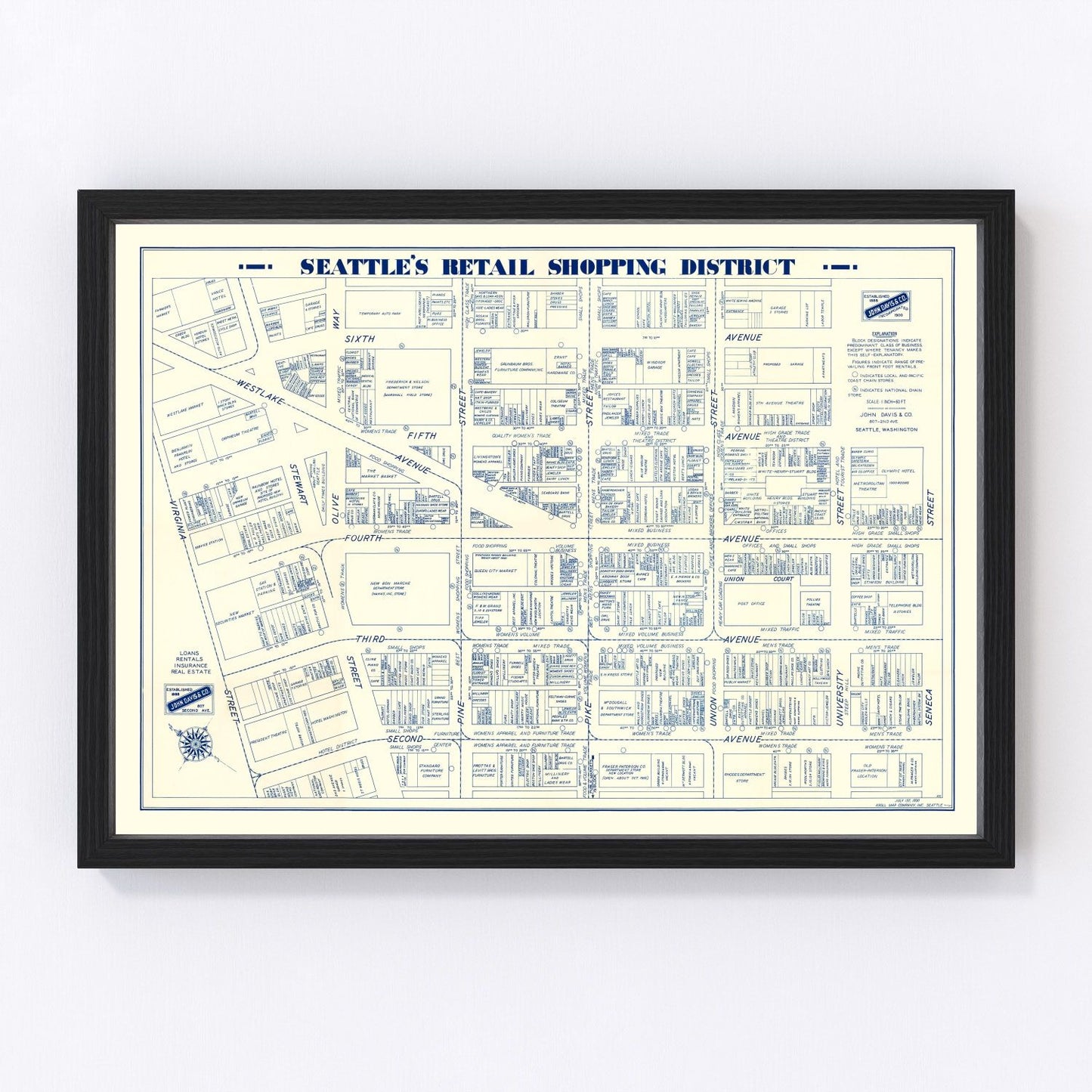 Vintage Map of Seattle, Washington 1930