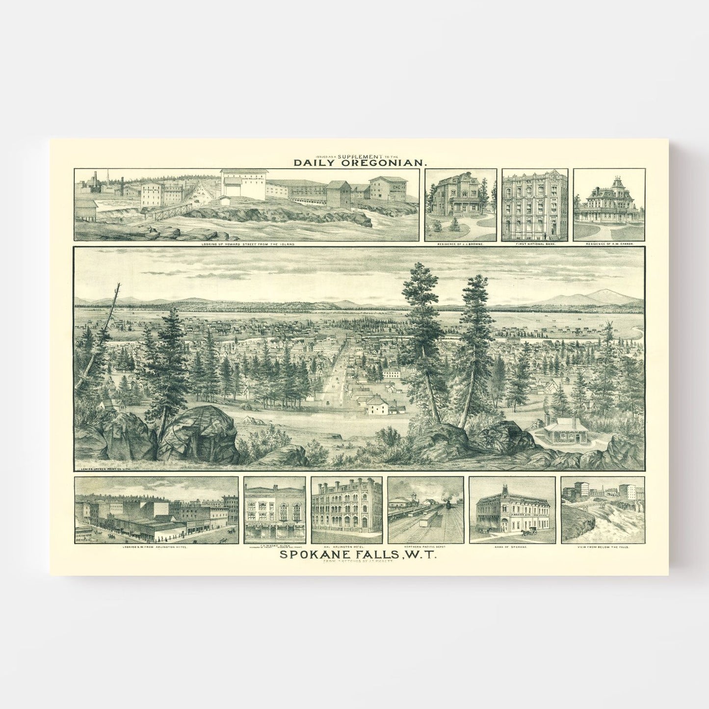 Vintage Map of Spokane Falls, Washington 1880